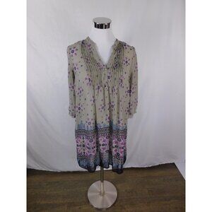 H&M Boho Floral Tunic Dress Pleated Button Front 3/4 Sleeve XS - Excellent